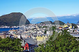 View on Norwegian town Alesund from Aksla mountain