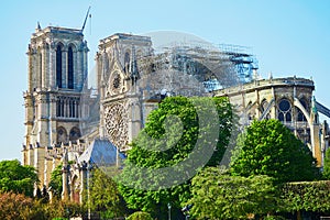 View of Notre Dame cathedral without roof and spire
