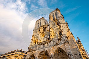 View of Notre dame cathedral and surrounding during Autumn season in the evening with clear sky . One of the most important church