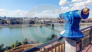 View of Novi Sad city in North Serbia with Danube river.