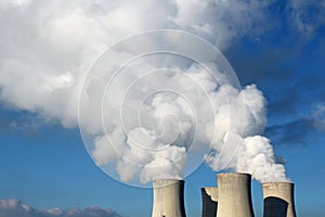 View of nuclear power plant cooling towers