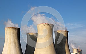 View of nuclear power plant towers and sky