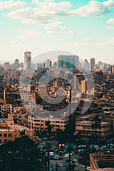 View of numerous buildings and rooftops of Cairo city, multi milion capital city filled with little houses and huge apartment