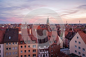 View of Nuremberg old town at sunset from Castle of Nuremberg