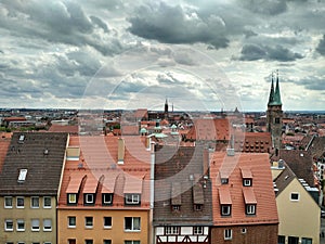 View of Nuremberg old town, from the walls of Nuremberg Castle, Germany