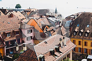 View of Nyon and Geneva lake in Switzerland photo