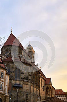 View on the obere Pfarrkirche in Bamberg, Bavaria, Germany, at sunset. The so called church Kirche Unsere Liebe Frau or