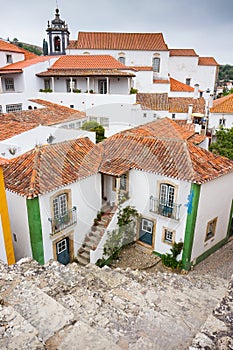 View of Obidos from fortified wall in cloudy day