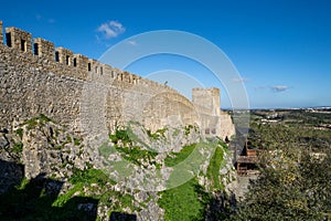 View of Obidos Portugal from the Obidos Castle, on a sunny day