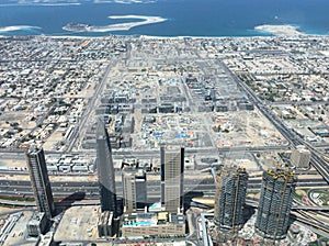 View from observation deck Burj Khalifa in Dubai, UAE