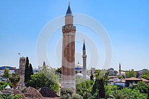 View from the observation deck on the roofs of the old buildings of the old city of Kaleici in Antalya