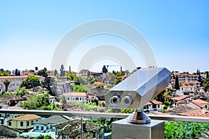 View from the observation deck on the roofs of the old buildings of the old city of Kaleici in Antalya, Turkey