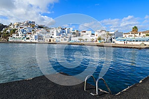 View of ocean bay and Las Playitas fishing village, Fuerteventura, Canary Islands, Spain