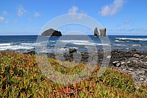 View of the ocean coast near Mosteiros, Sao Miguel island, Azores