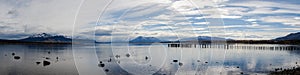 View on the ocean from the waterfront of Puerto Natales in Chile.