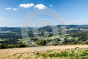 View from Ochodzita hill in Beskid Slaski mountains in Poland