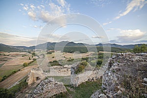 View from Ocio Castle, on de Lanos Mountain, ruins of a medieval castle photo