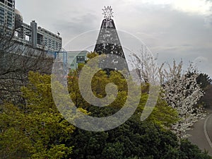 View of Odaiba marine park and Fuji TV headquarter building, Tokyo, 2016