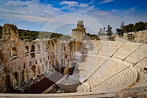 View of the Odeon of Herodes Atticus on the Acropolis in photo
