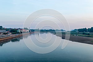 View of Oder river from border bridge between Poland and German.