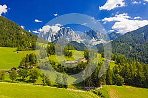 View On The Odle Mountain Peaks Panoramic View, Dolomites, Val di Funes, South Tyrol, Italy