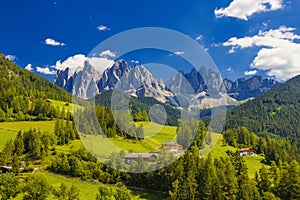 View On The Odle Mountain Peaks Panoramic View, Dolomites, Val di Funes, South Tyrol, Italy