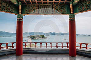 View of Odongdo Island and sea from Jasan Park in Yeosu, Korea photo