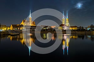 View of Odra river and the Cathedral of St. John the Baptist. Wroclaw, Poland.