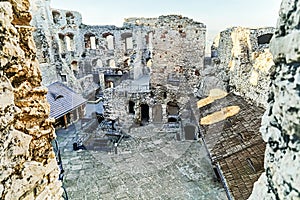 View of Ogrodzieniec castle. Courtyard. Poland.