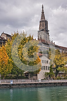 View oh the old Town and The Bern Minster cathedral in Bern