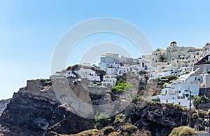 View of Oia with its typical white houses, Santorini island