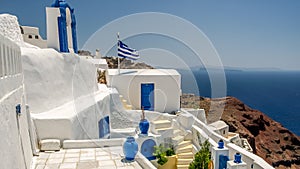 View of oia in santorini and part of caldera