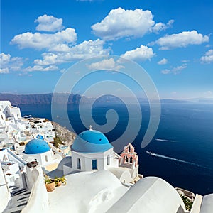 View of Oia town cityscape at Santorini island in Greece