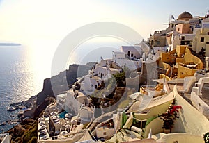 View of Oia and windmills. Santorini, Cyclades, Greece