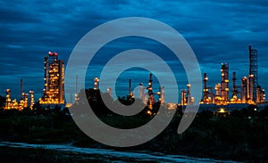 View of oil and gas refinery industry plant at twilight, Electric Generating factory at night