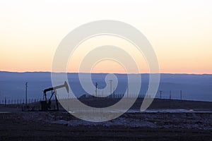 View of Oil Well Pumpjack at Sunset Oil Industry