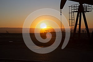 View of Oil Well Pumpjack at Sunset Oil Industry