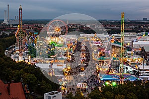 View of the Oktoberfest in Munich at night.