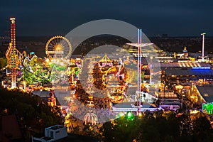 View of the Oktoberfest in Munich at night.