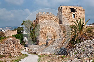 View of the old ancient crusader castle in the historic city of Byblos. The city is a UNESCO World Heritage Site. Lebanon