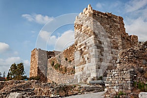 View of the old ancient crusader castle in the historic city of Byblos. The city is a UNESCO World Heritage Site. Lebanon