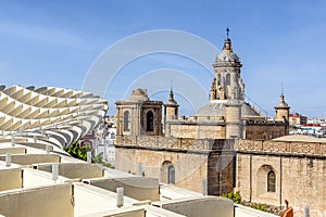 View of old Annunciation Church taken from Setas de Sevilla landmark in Seville, Spain photo