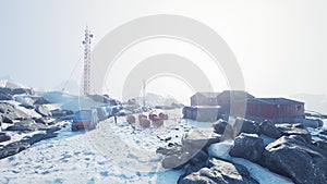 View of old antarctic base at South Pole Station in Antarctica