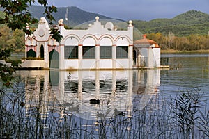 View of old bathhouse in Lake of Banyoles