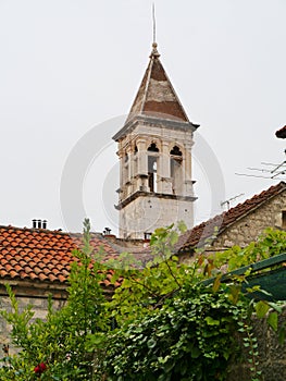 View on old bell tower in the Croatian city Trogir