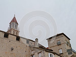 View on old bell tower in the Croatian city Trogir