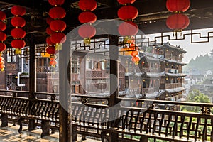 View from an old bridge in Furong Zhen town, Hunan province, Chi