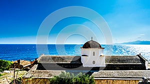 View on old byzantine church of Monemvasia town, Greece