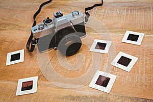 View of an old camera with photo slides