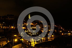 View at the old center of Matera during the night, Basilicata, Italy